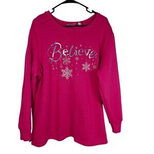 Quacker Factory Womens Believe Snowflake Embellished Top Plus Size 1X